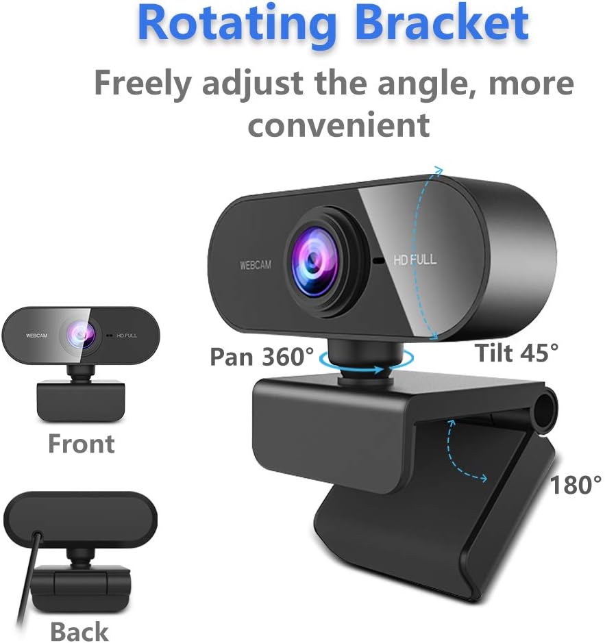 QMKKX 1080P Webcam for pc with Microphone,Full Hd Streaming Web Cam for Mac Laptop, USB External Computer Camera