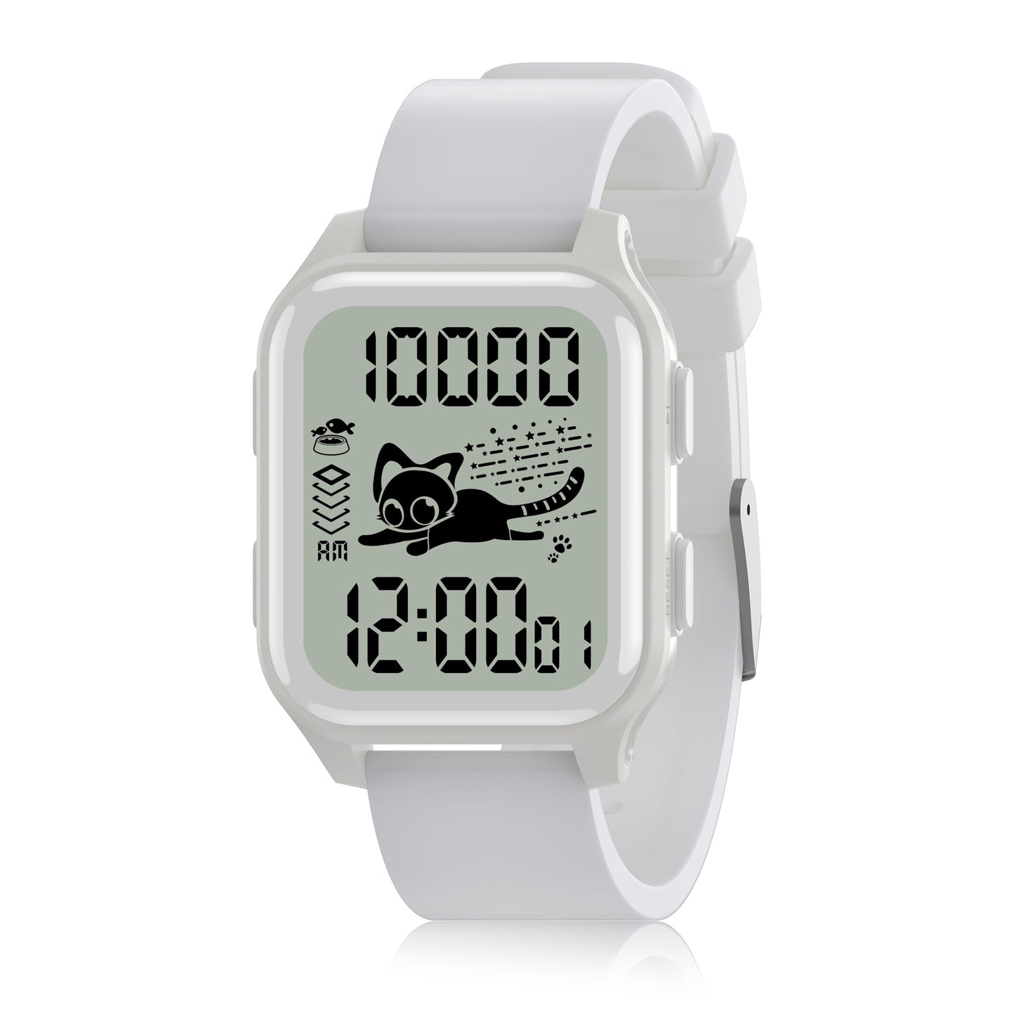EZON T048 Digital Kids Watch for Teens Girls Boys,Sport Watch with Virtual Pet Cat Step Counter Stopwatch Pedometer Timer Alarm, No App Waterproof Fitness Tracker for Ages 7-18 (White)