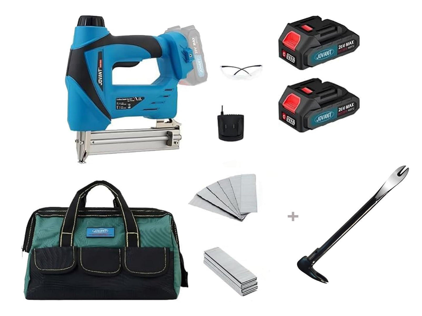 2 in 1 Nail Gun Battery Powered, 20V Cordless Nail Gun,4 * 80pcs Nails, 4 * 88pcs Staples, with Staple Puller, 2 * 2.0Ah Li-Ion Batteries and 2.4A Charger, Brad Nailer for Home Improvement & DIY