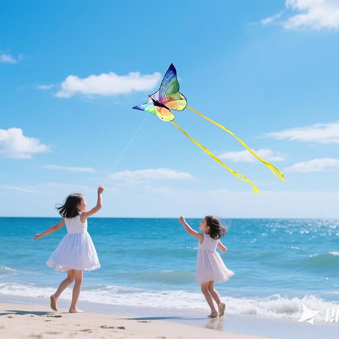Butterfly Kites for Kids and Adults Easy to Fly, Single Line Beach Kite for Boys & Girls, 55’’ x 28’’ Butterfly for Teens Comes with 300 FT String Handle