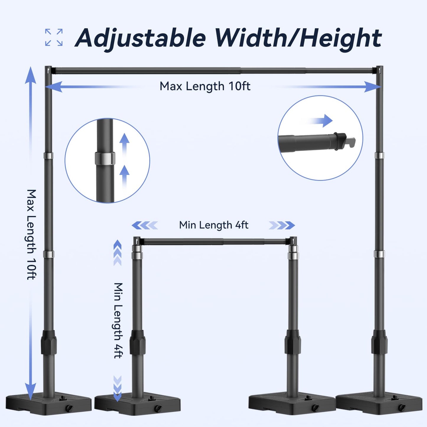 EMART 10x10ft Backdrop Stand Heavy Duty Kit with Water Tank Base, Pipe and Drape Adjustable Photo Backdrop Stand for Wedding, Party, Baby Shower, Christmas, Birthday Decorations-Black