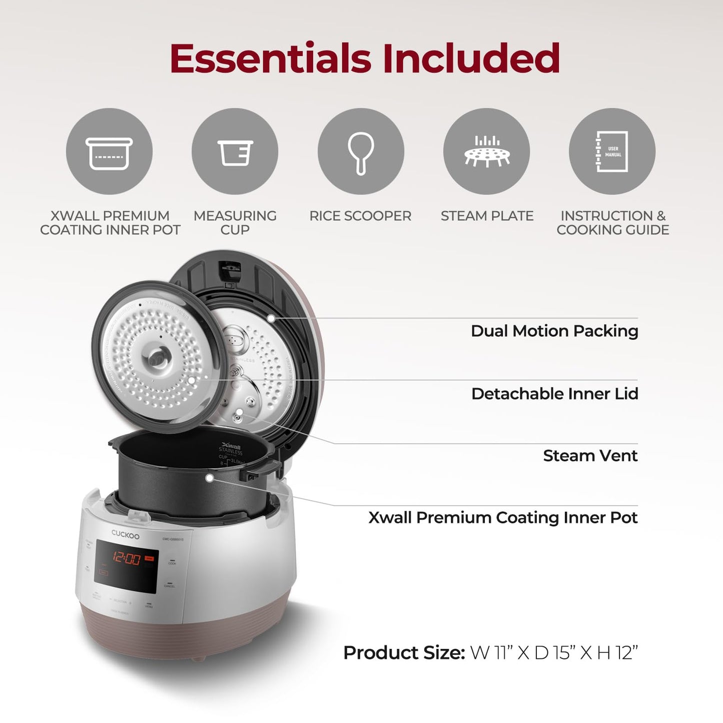CUCKOO Electric Pressure Cooker 5QT, Versatile Slow Cooker with 10 Menu Options, High Pressure Food Steamer for Cooking, Instant Multicooker with Stainless Steel Non-Stick Inner Pot (CMC-QSB501S)