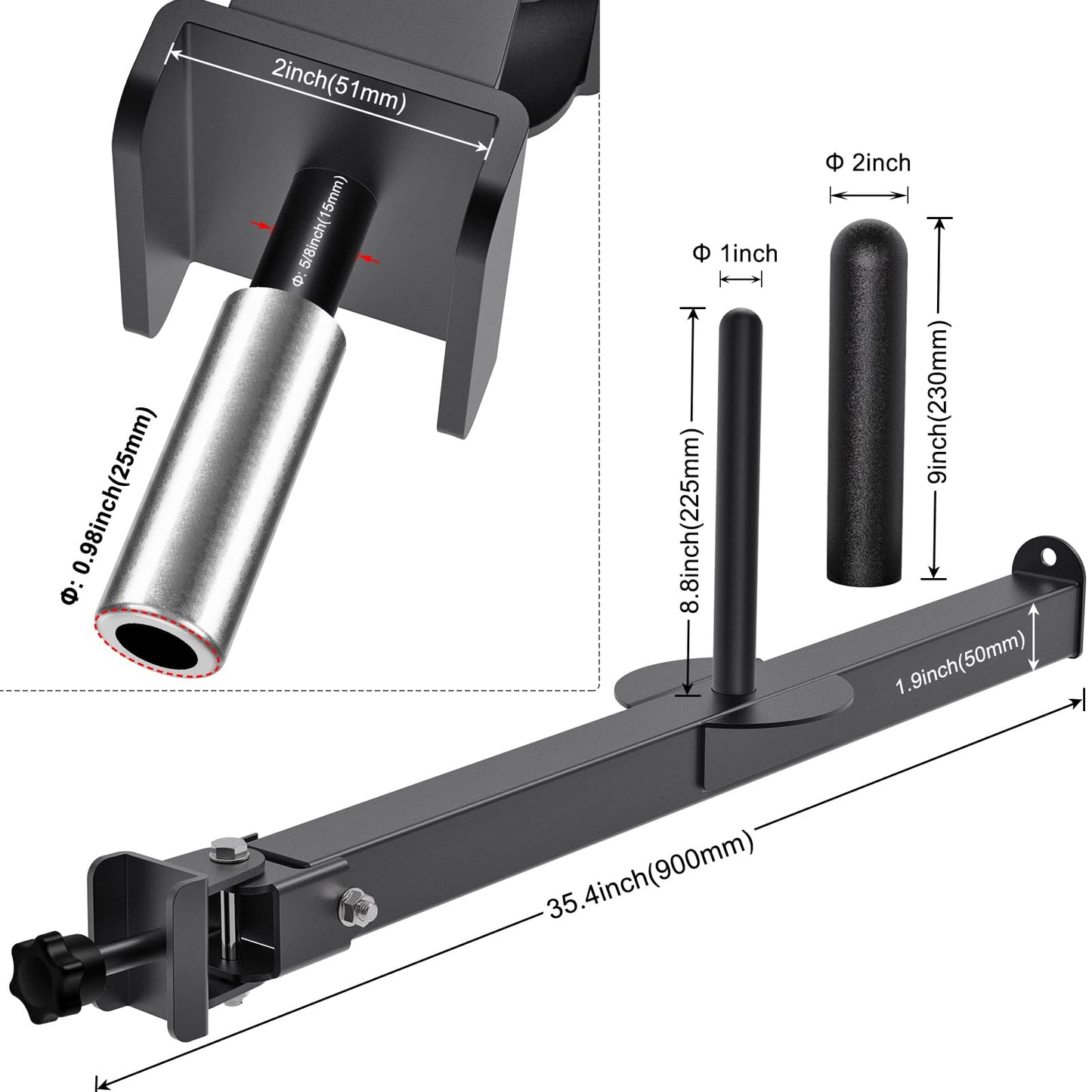 SELEWARE Belt Squat Lever Arm for 2" x 2" Power Cage with 1" Hole, Squat Rack Attachment Fit 1'' and 2'' Weight Plates Allow Both Vertical and Sideways Movements