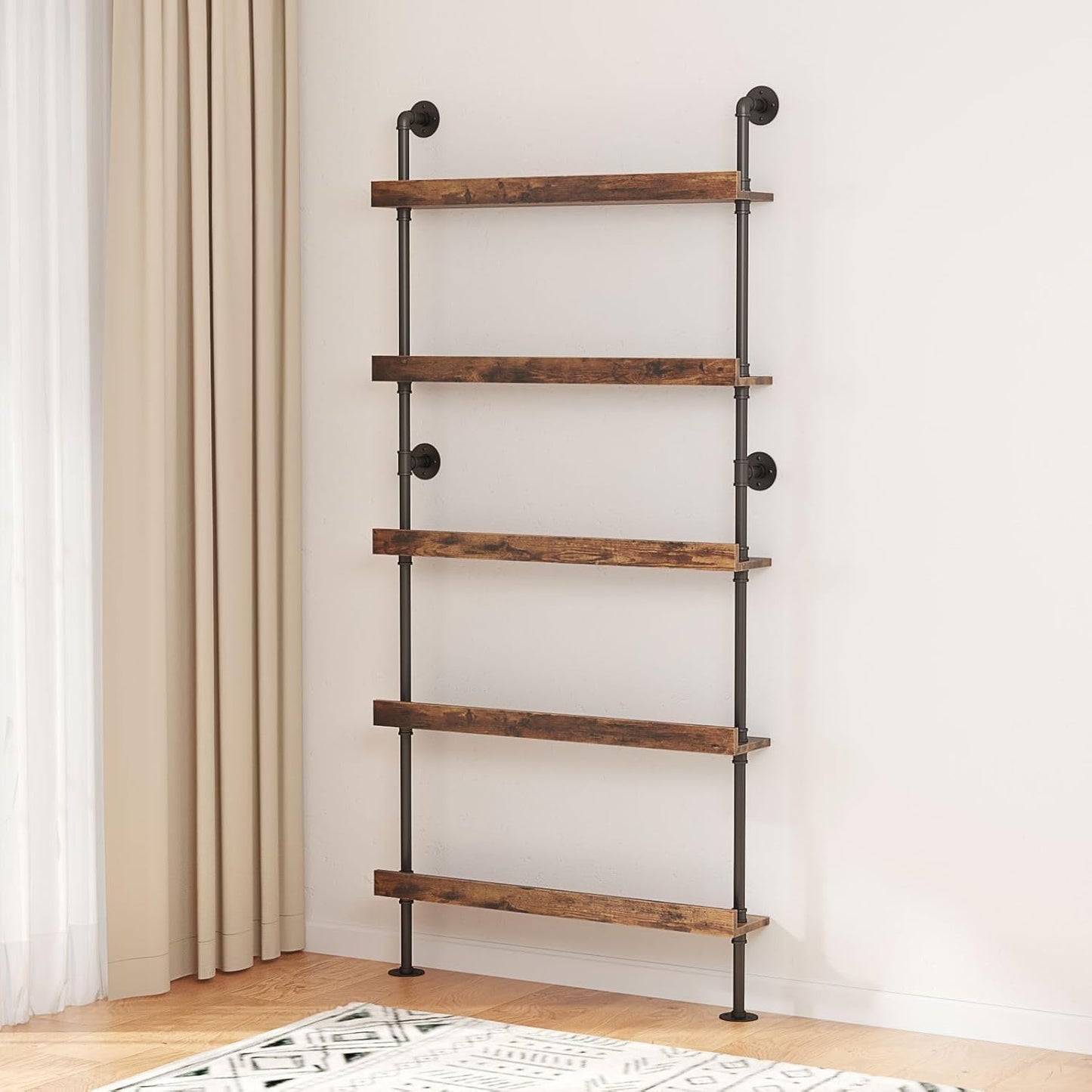 Woskar 5-Tier Wall Mounted Wine Rack, Industrial Pipe Bar Shelf for Wine Bottle Storage, Industrial Pipe Shelves Shelf Shelving for Home Bar Dining Room Kitchen (39.4" W x 79" H)