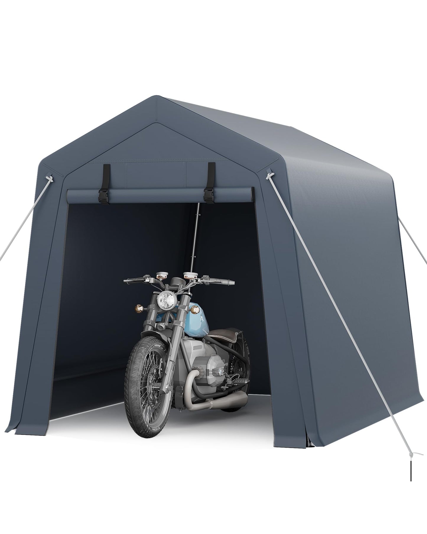 GarveeLife Portable Outdoor Storage Shed with Roll-Up Zipper Door & Vent, 240G Heavy-Duty Shelter Waterproof PE Tarp, UV-Resistant Carport for Motorcycle, Firewood, Tools (Gray, 6'x8')
