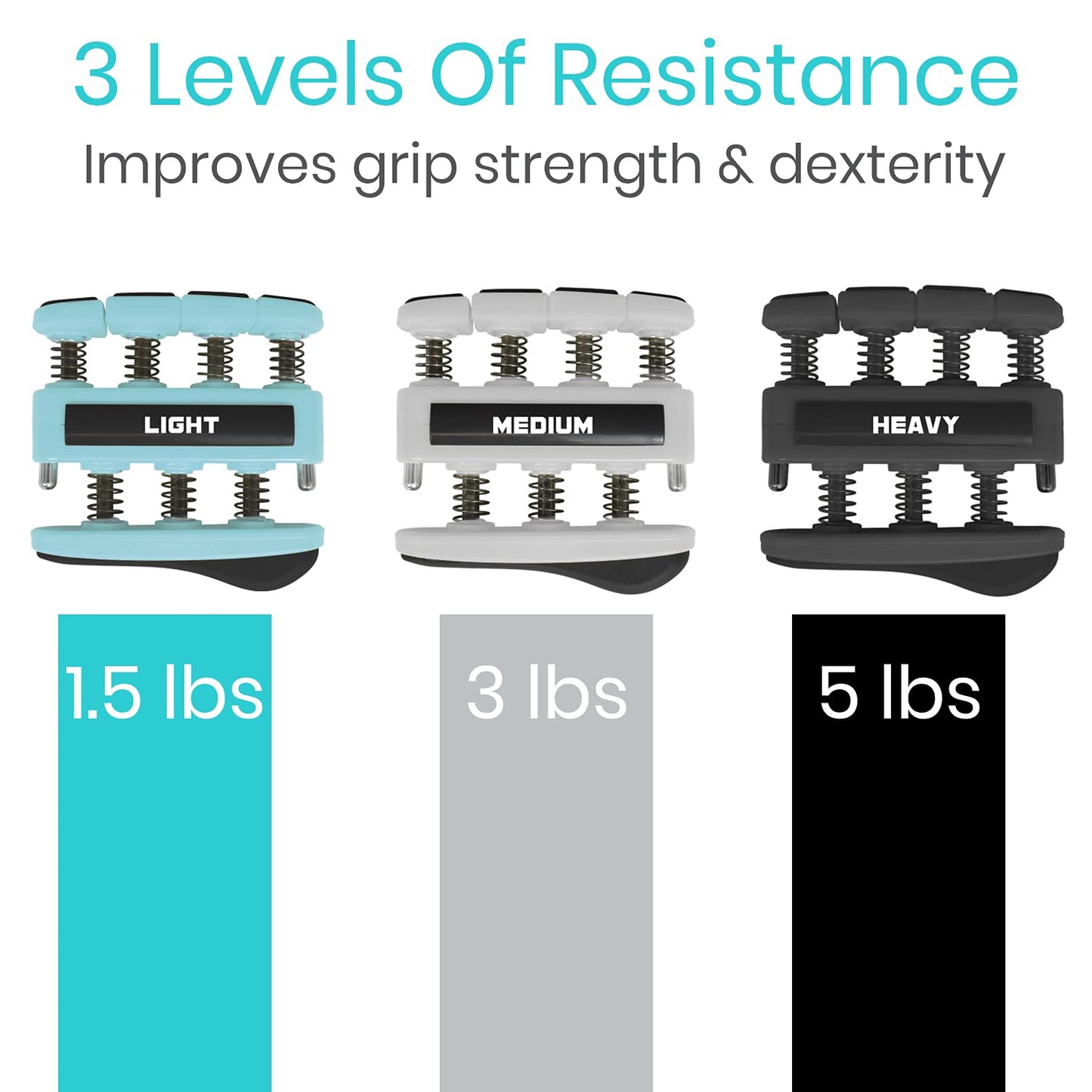 Finger Strengthener by Vive (3 Pack) Hand Grip Equipment for Guitar, Musicians, Rock Climbing & Therapy - Gripper with Exercise Guide for Strengthening Muscles