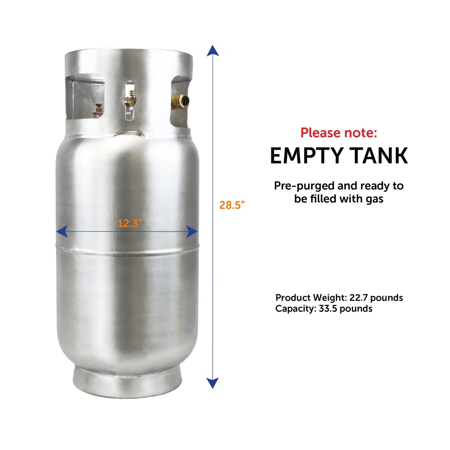 Flame King 33.5lb Aluminum Forklift Propane Tank with Gauge, DOT and TC Compliant, Lightweight, Rugged-Designed