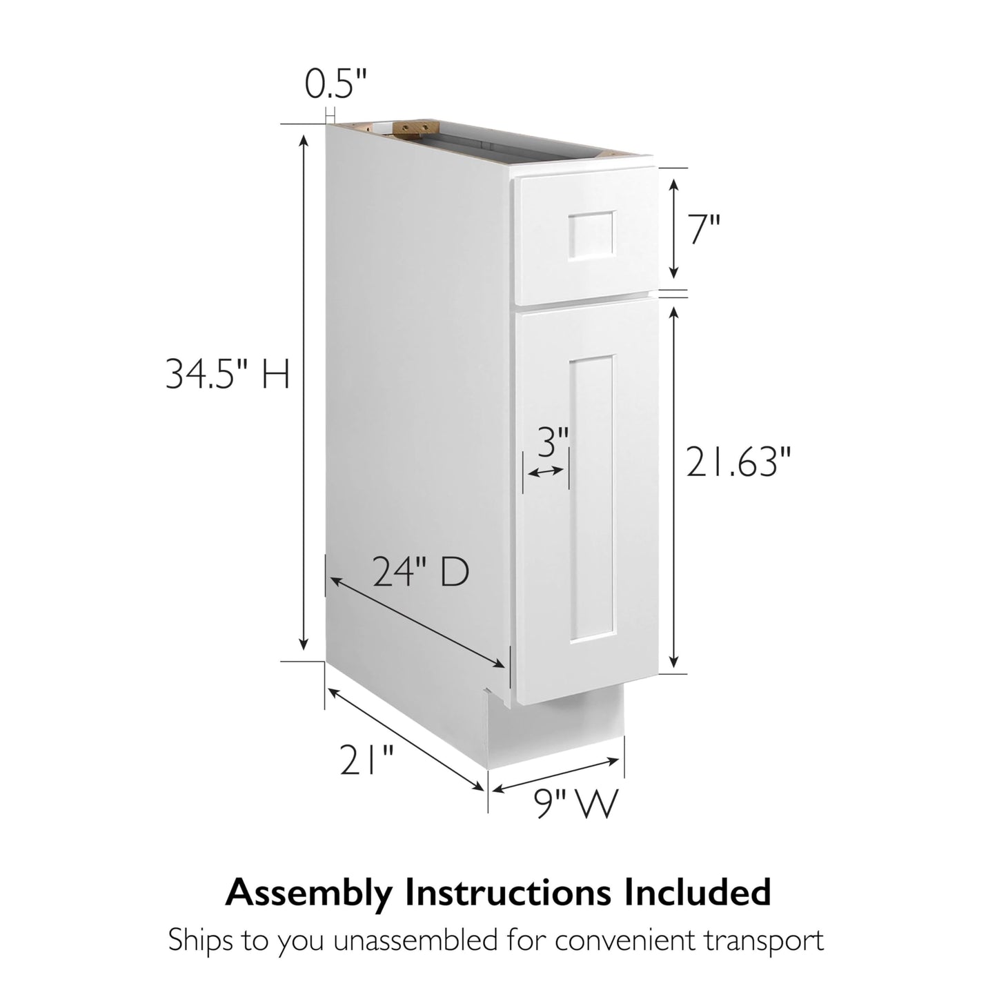 Design House Brookings Shaker Unassembled Base Kitchen Cabinet B9, 9 W x 24 D x 34.5 H, Brown, Solid Wood, Design House, 561316
