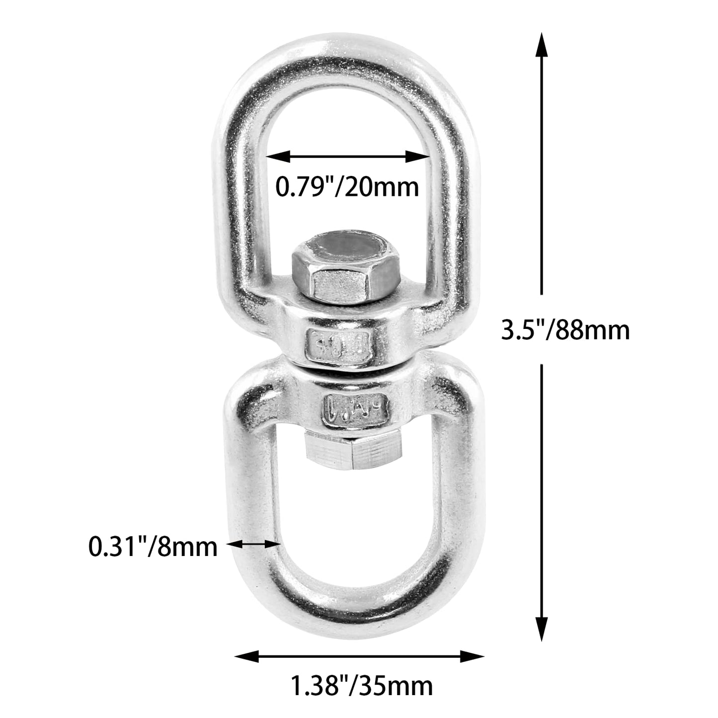 Bonsicoky Heavy Duty M8 304 Stainless Steel Swing Swivel, 360 Degree Rotational Device Hanging Accessory for Web Tree Swing, Hammock Chair, Aerial Yoga, Climbing Rope, Hold Up to 1200LB