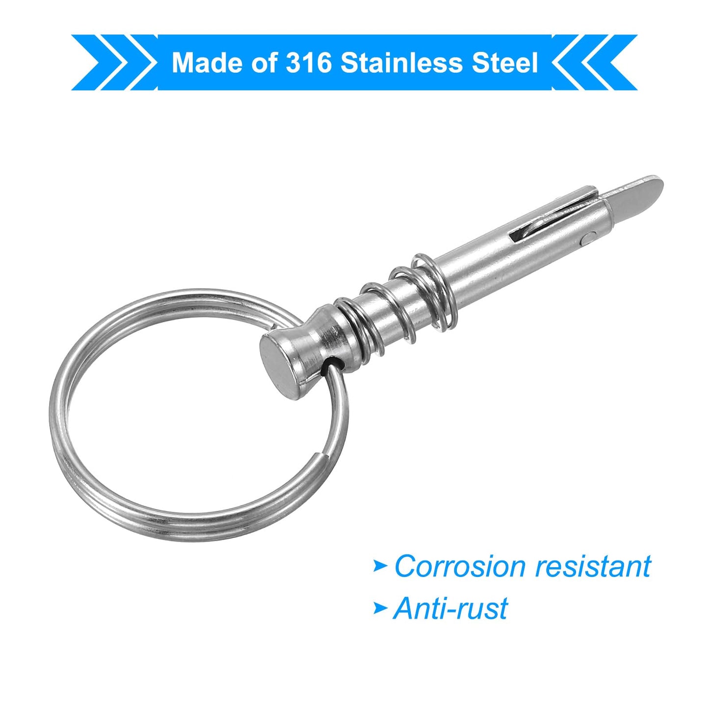 PATIKIL 316 Stainless Steel Quick Release Pin 2 Pack Bimini Top Pin Usable Length 1.18", Total Length 1.65", Dia 0.25" Boat Marine Hardware with Drop Cam & Spring for Deck Boat Bimini Top