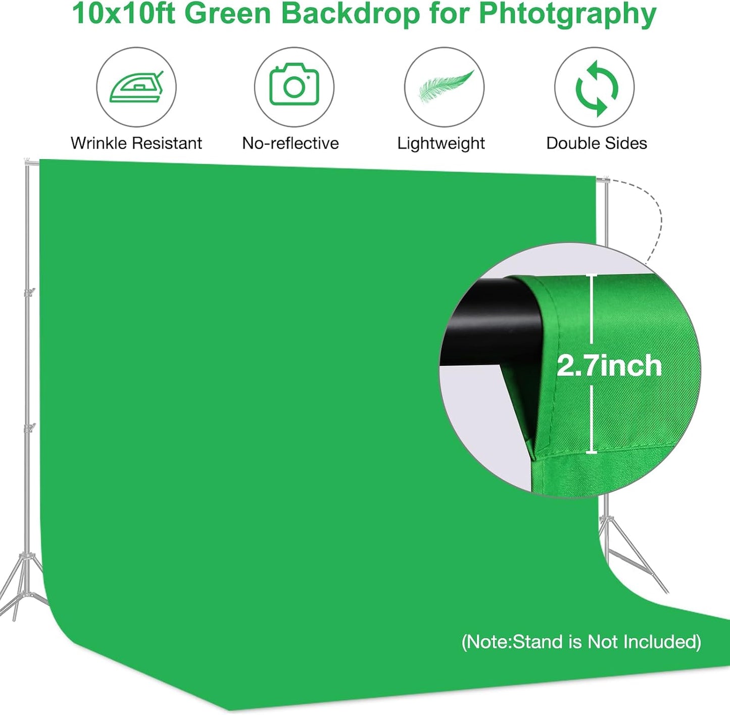 Aimosen 10x10FT Green Screen Backdrop for Photography, Large Background for Zoom Meetings, High Density Polyester