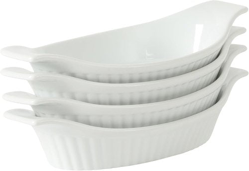 Gibson Home Gracious Dining Oval Au Gratin Baking Dishes - 4-Piece Ceramic Set | 9 oz Oven Safe, White