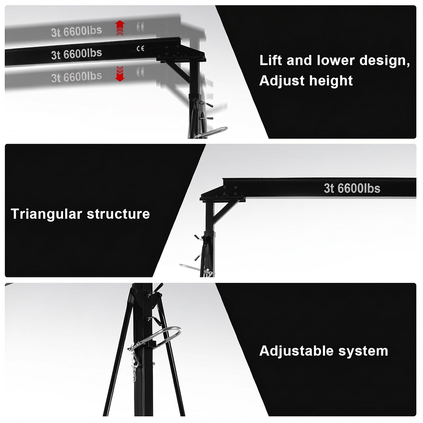 3 Ton 6600 LBS Gantry Crane, Portable Shop Hoist with Wheels, Adjustable Height 8.5-12.5 FT, Heavy Duty Steel I-Beam Gantry Crane with Trolley for Warehouse, Factory, Auto Repair & Construction