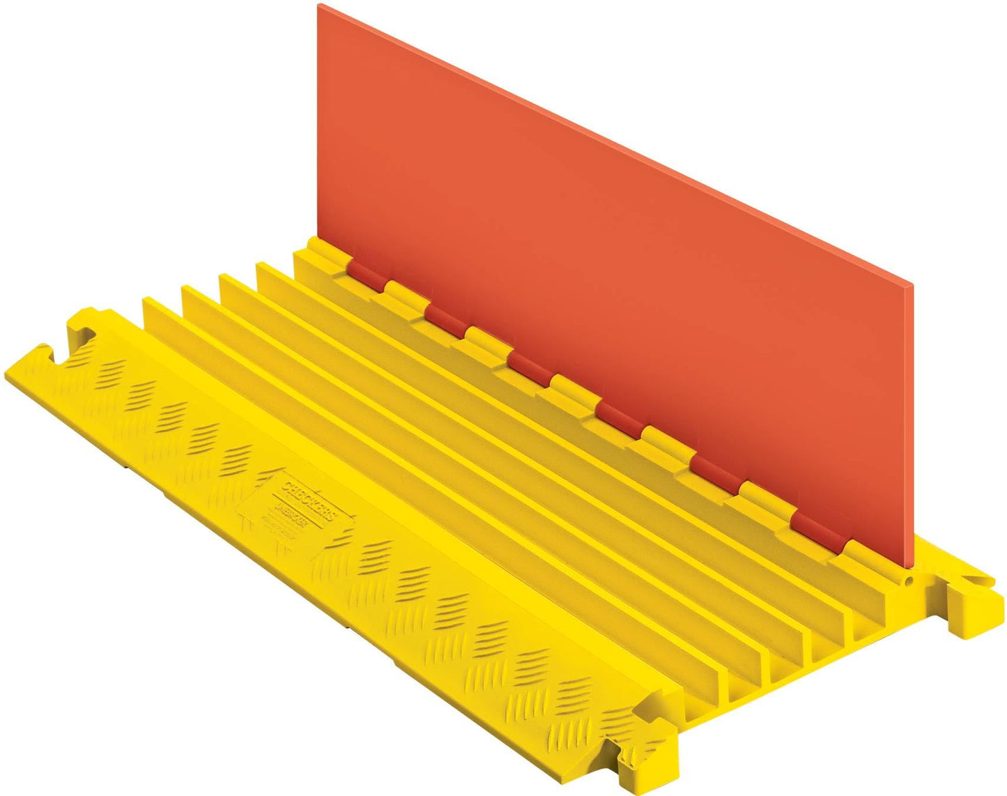 Checkers 5 Channel Industrial Drive Over Cable Protector for 1.25" Lines, 21k/Axle Load Capacity Hose and Cable Ramp for Heavy Duty Equipment, Made in The USA, Orange/Yellow, CP5X125-GP-O/Y