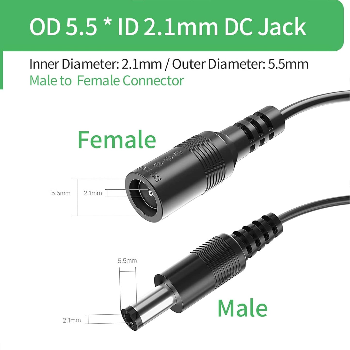 Security-01 5M 16FT 5.5mm 2.1mm,for (Pack 2) DC Power Extension Cable x CCTV Camera IP WiFi Camera,DVR,LED Strip,DC