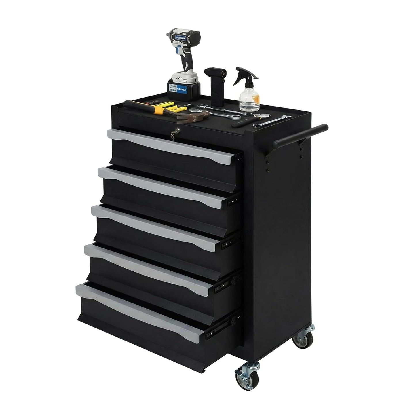 5-Drawer Tool Chest, Rolling Tool Cart, Large Capacity Tool Storage Cabinet with Keyed Locking and Drawer Liners, Link Buckle, and Can Be Combined to Large Cabinet Set, for Garage, Workshop, Warehouse