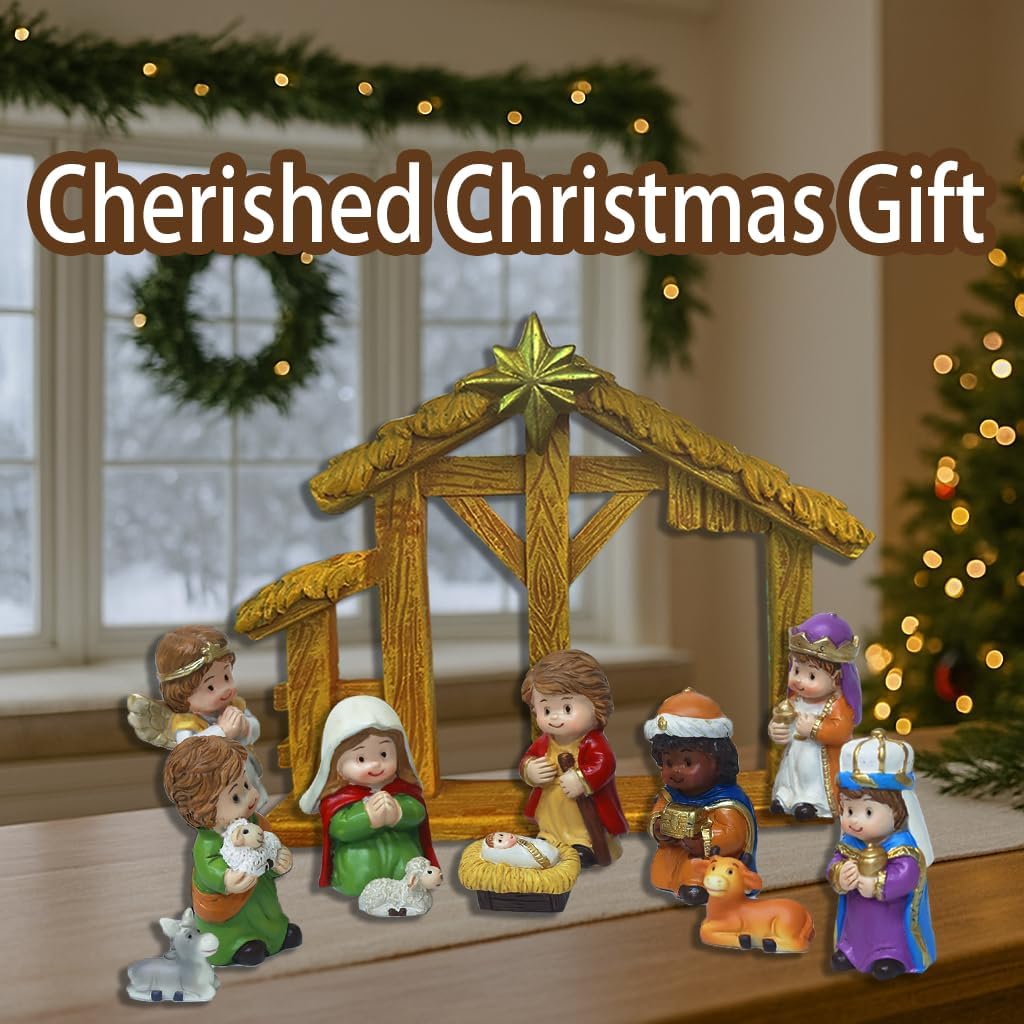 Regine Switzerland 12-Piece Nativity Scene Figurine Set - Christmas Manger Display with Holy Family & Wise Men | Gift-Boxed Holiday Décor