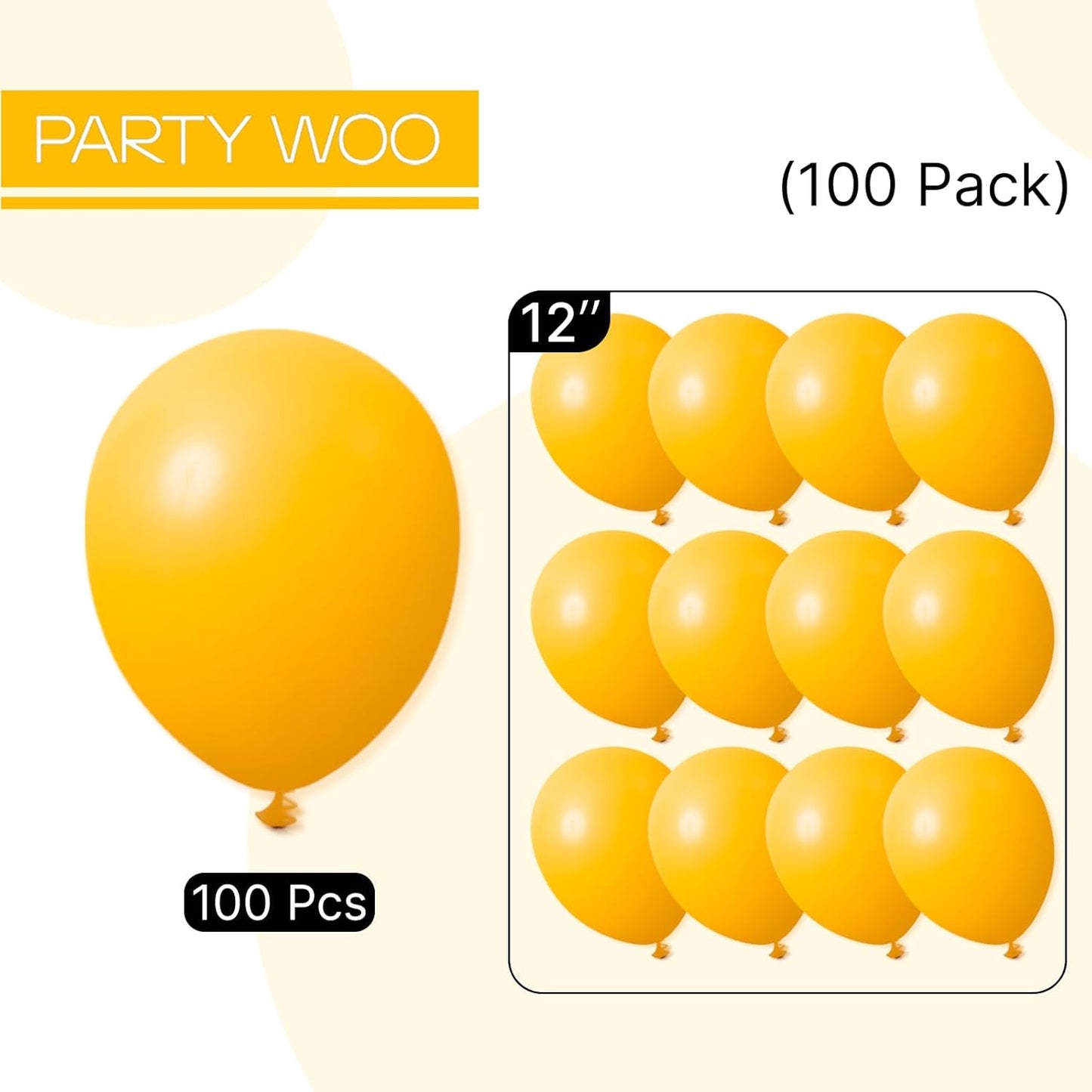 PartyWoo Mustard Yellow Balloons - 100pcs 12 Inch for Birthday, Graduation & Baby Showers