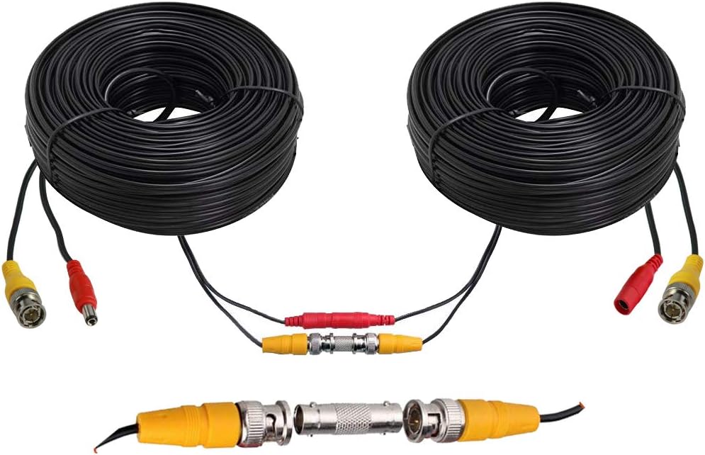 4 Pack 60Ft Bnc Video and Power Cables, All in One Extension Cables for CCTV Camera DVR Security Systems, Includes BNC