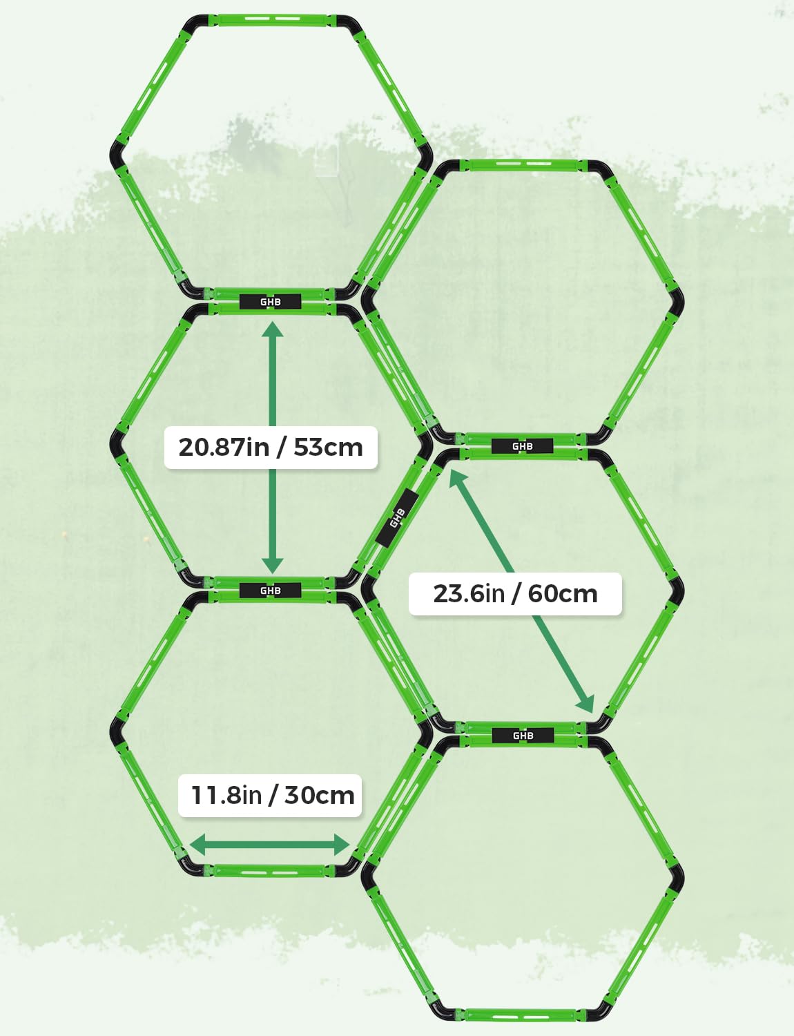 GHB Hex Agility Rings Speed Rings with Carrying Bag 6 Set Portable Hexagon Rings, Agility Ladder for Agility Footwork Training (Green)