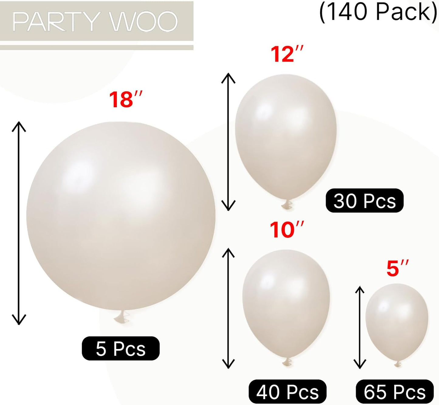 PartyWoo Pearl Beige Balloons - 140-Piece Arch Kit | Off-White, Sand & Cream for Weddings & Events