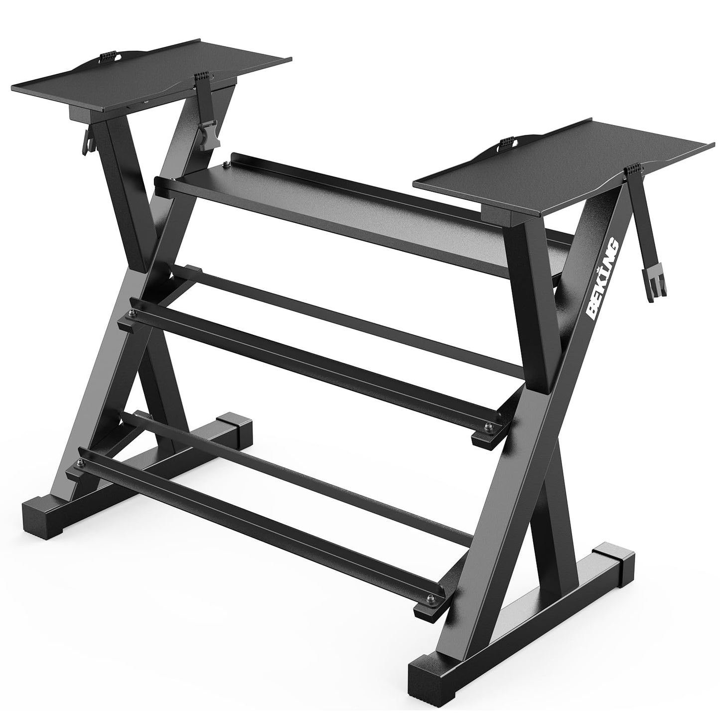BEKING Dumbbell Rack, 4 Tier Weight Storage Rack for Dumbbells, Kettlebells, Adjustable Dumbbell Stand Multilevel Free Weight Organizer for Home Gym Fitness
