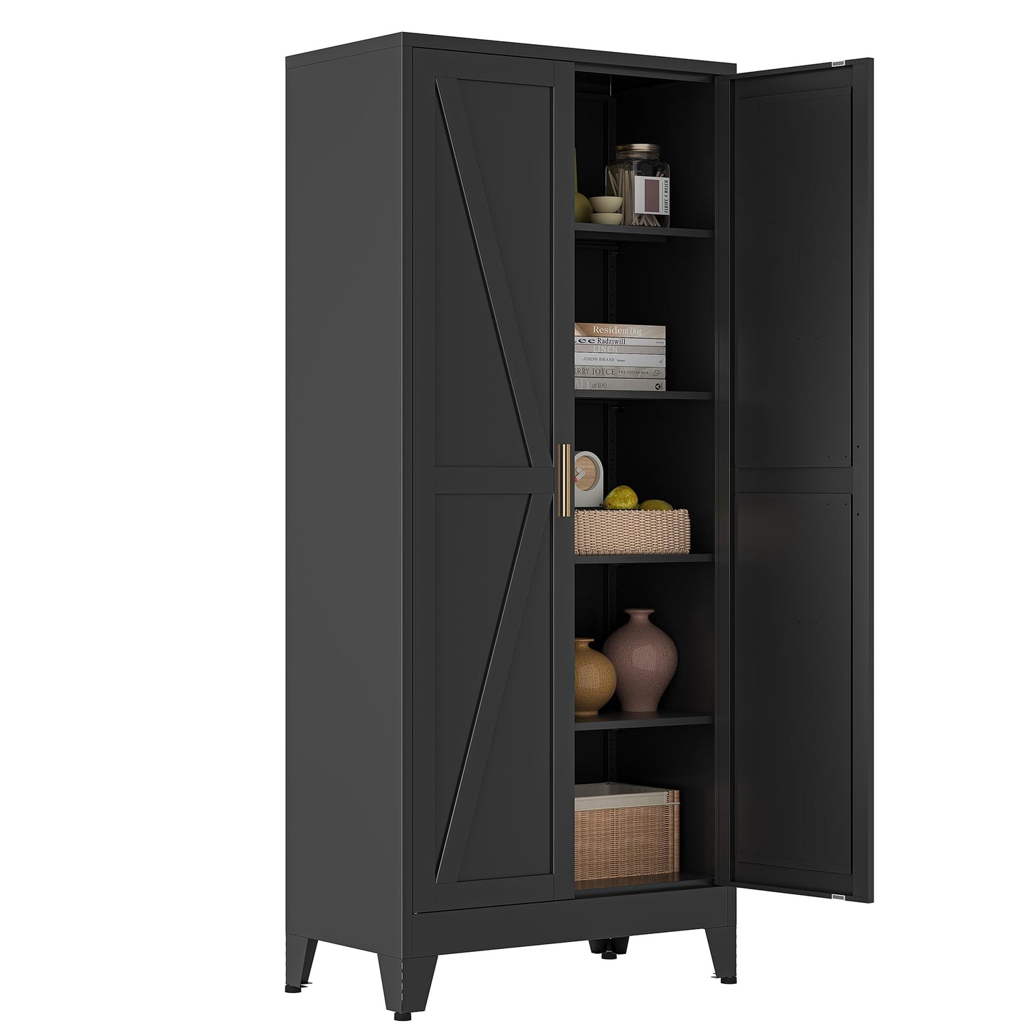 Bevivog 71" Kitchen Pantry Cabinet, Metal Storage Cabinet with 2 Doors and 4 Adjustable Shelves, Farmhouse Tall Metal Pantries Cabinets Storage for Kitchen, Home Office