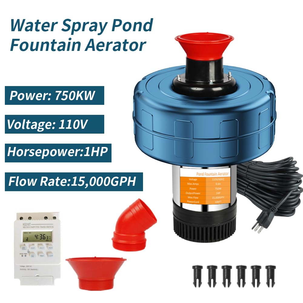 1HP 15000 GPH Pond Aerator Fountain Pump with Timer