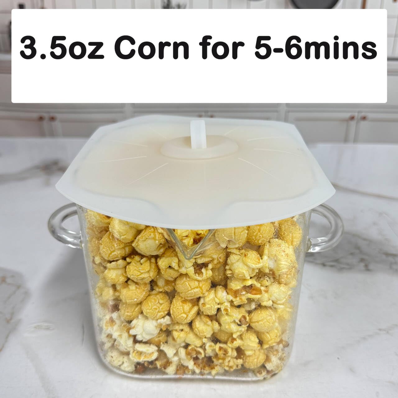 Glass Microwave Bacon Cooker, Microwave Popcorn Popper, 100oz Glass jar with Silicone Lid, Ramen Noodle Bowl and Vegetable Steamer, with Removable Glass skewer, Make 16pcs bacon one time