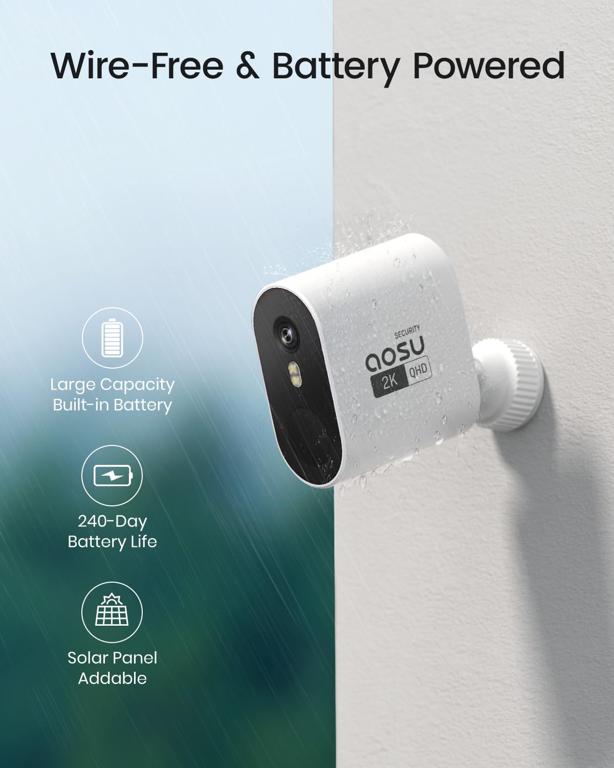 aosu Security Cameras Wireless Outdoor Home System, True 2K HD Night Vision, No Subscription Required, Long Battery Life, 166° Wide View, Spotlight & Siren Alarm, Motion Alert, Support 2.4 & 5GHz WiFi