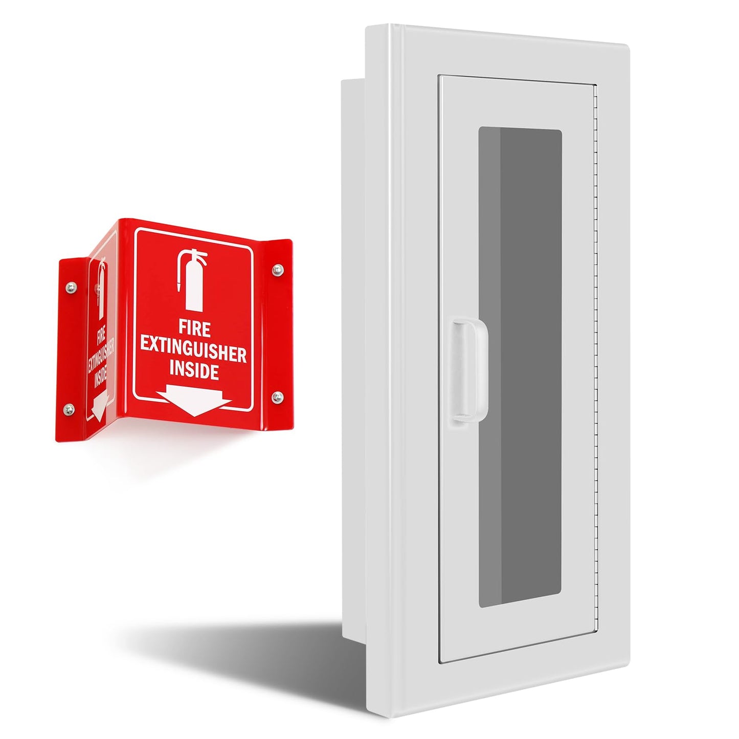Tripolss Fire Extinguisher Recessed Wall Cabinet, Galvanization Steel Fire Extinguisher Box with Magnetic Door, Suitable for 10 Lb Fire Extinguishers, Equipped Acrylic High-Position Sign (White)