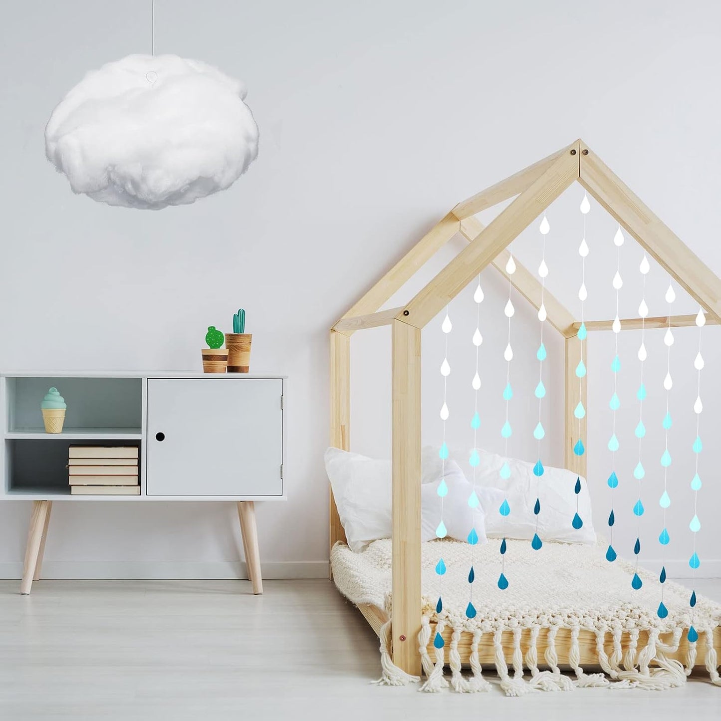 Skiennix 15 Pcs Artificial Cloud Props - 3D Raindrop Garland Set for Baby Shower & Party Decor