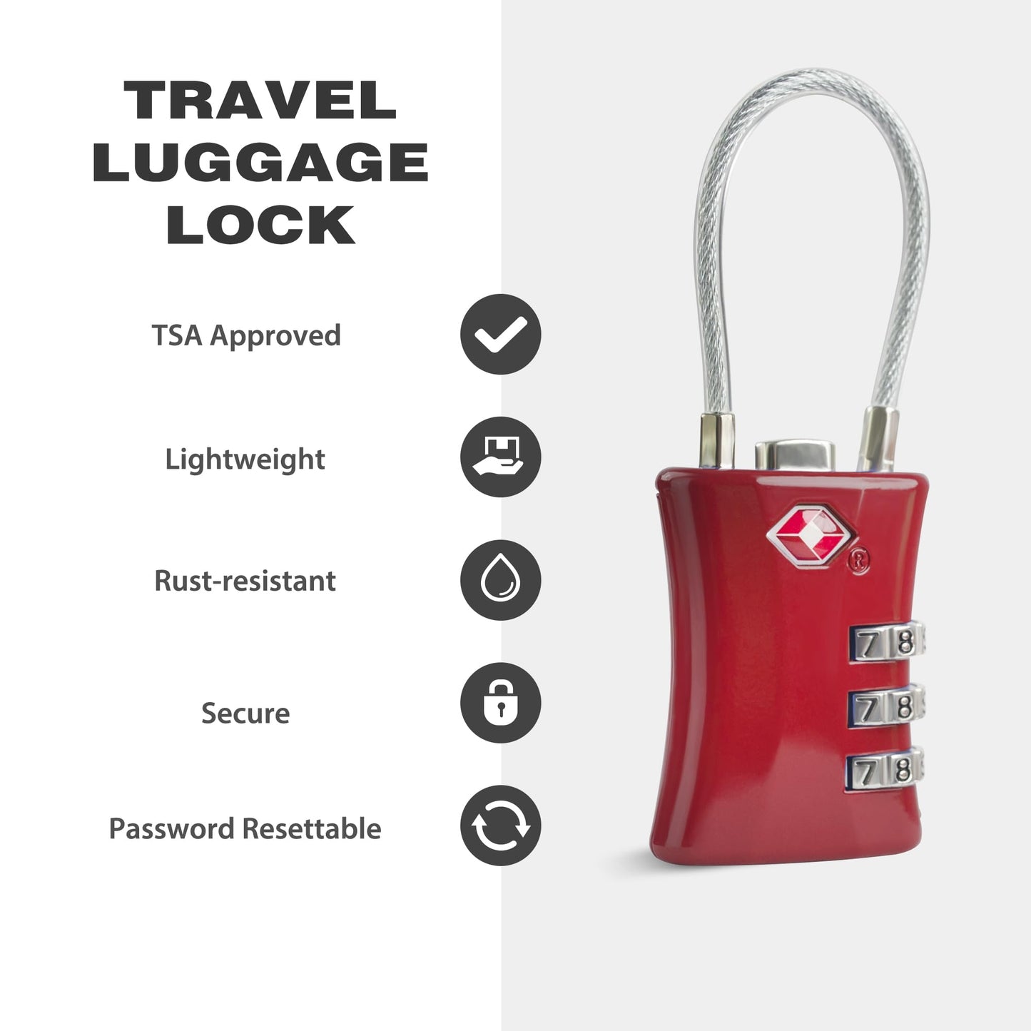 UP Security Suitcase Locks TSA Approved, Small Padlock Combination, TSA Locks for Luggage, Combo Travel Padlock with Code for Backpack, Gym Locker, Ammo Can (Black+Red)