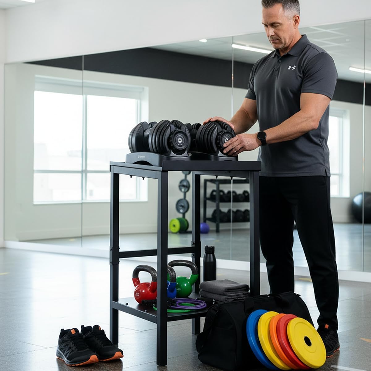 Commercial Heavy Duty Adjustable Dumbbell Stand & Kettlebell Stand, Adjustable Dumbbell Weight Rack, Kettlebell Storage Rack, Weight Rack for Garage/Home Gym/Commercial with Non-Slip Base, Anti-Tip Safety & Space-Saving Design, Weight Capacity 500/600/800