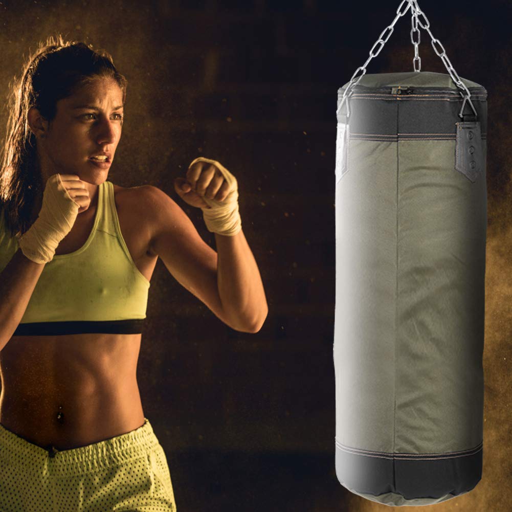 Heavy Punching Bag, Durable Training with Chain, Boxing Bag for Martial Arts, Empty 24 Inch Green for Adults Men Women Home Gym Sports