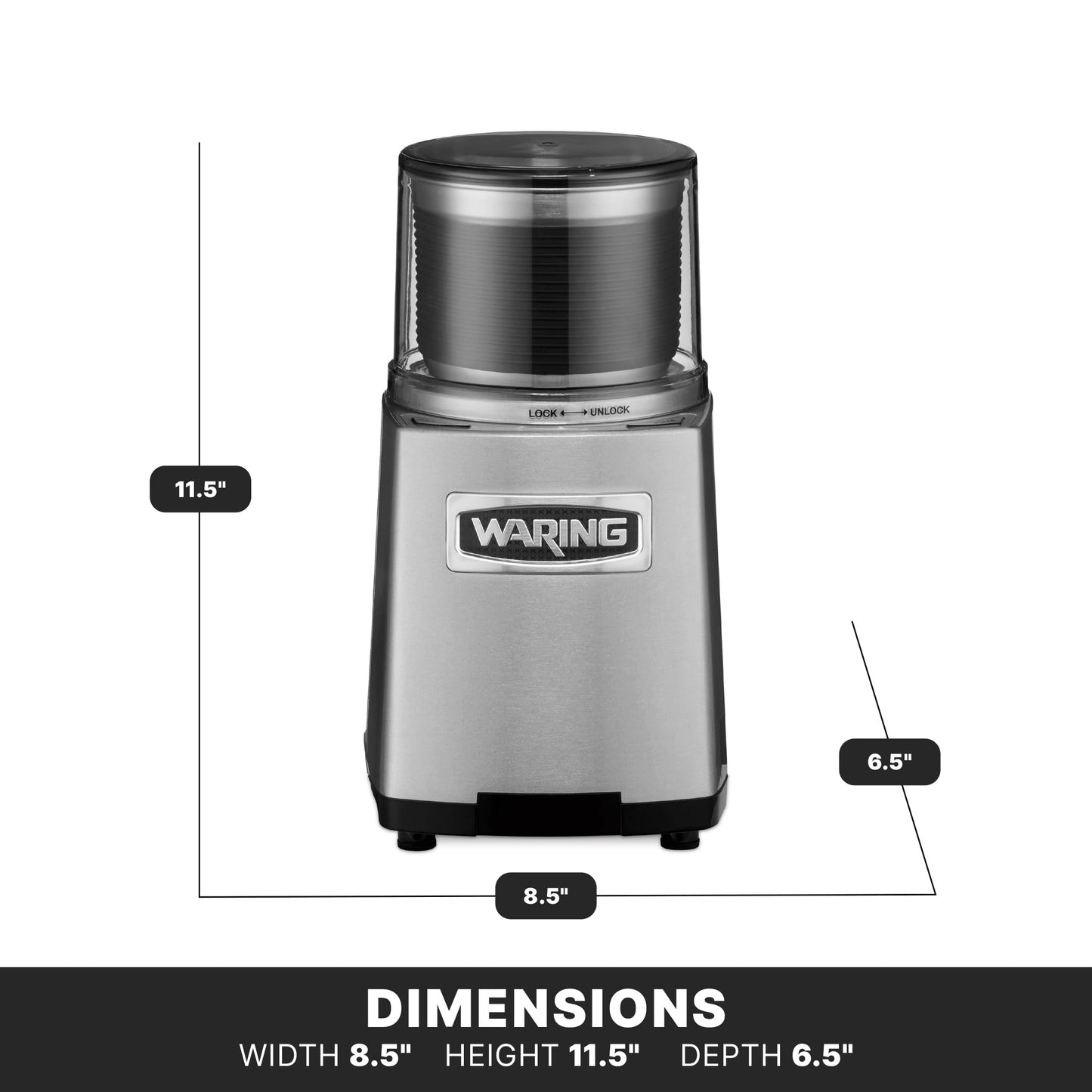 Waring Commercial Electric Spice Grinder, 3-Cup Capacity, Stainless Steel Blades, Dry & Wet, Spices, Pastes, Sauces, Whipped Cream, Herb blends, WSG60