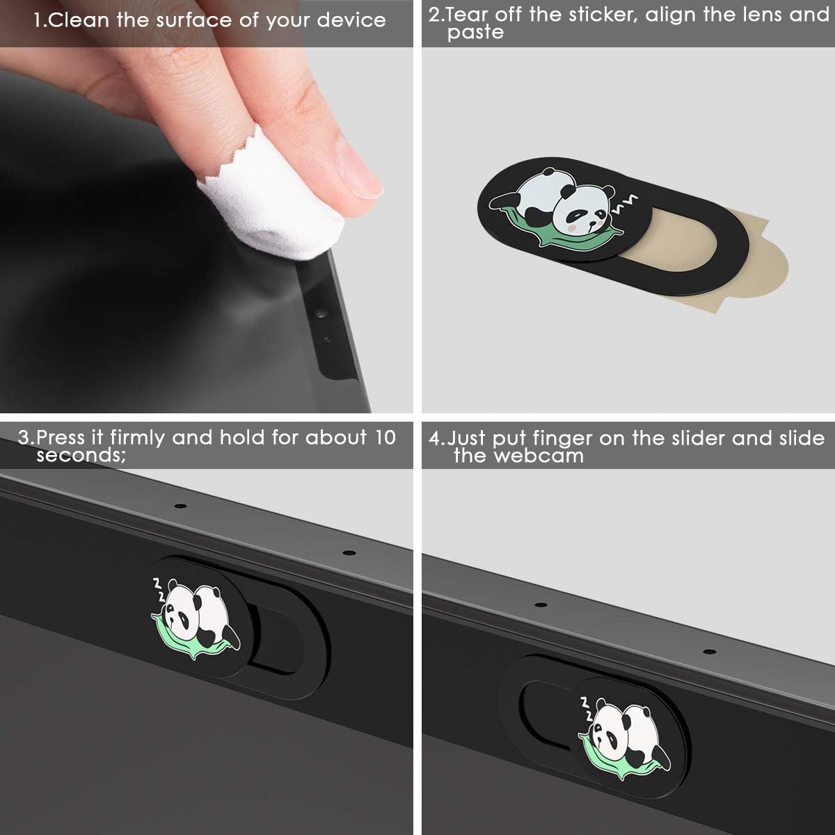 0.02-Inch (Panda-3Pack) Webcam Laptop Camera Cover Slide, Cute Pattern Web Camera Cover, Ultra-Thin Fits for Laptop
