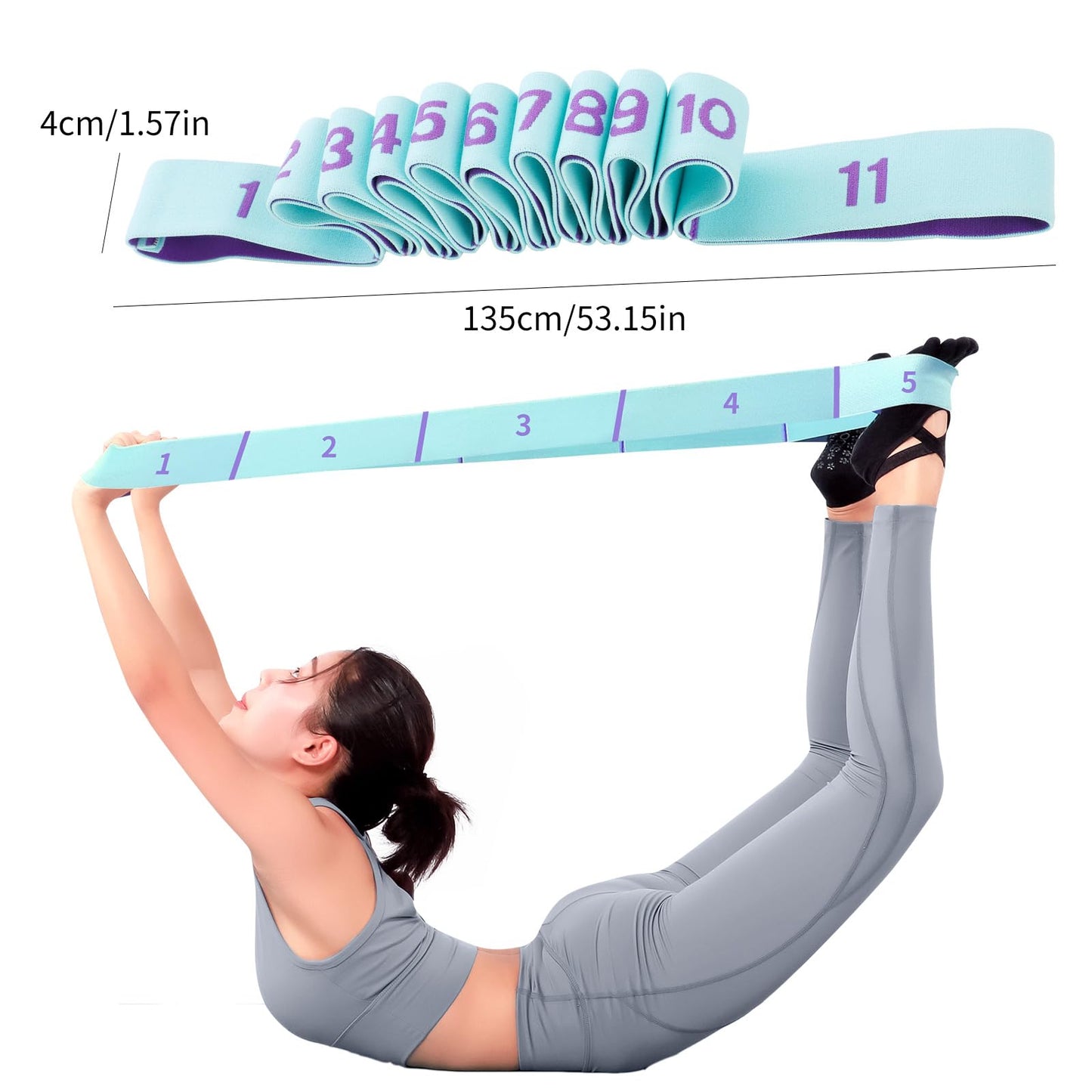 Elastic Stretching Strap with 11 Loops, Adjustable Yoga Strap for Stretching, Physical Therapy, Pilates, Dance, Ballet, Hamstring Stretcher – Non-Slip Fabric Stretch Band for Home Flexibility Workout (Blue)