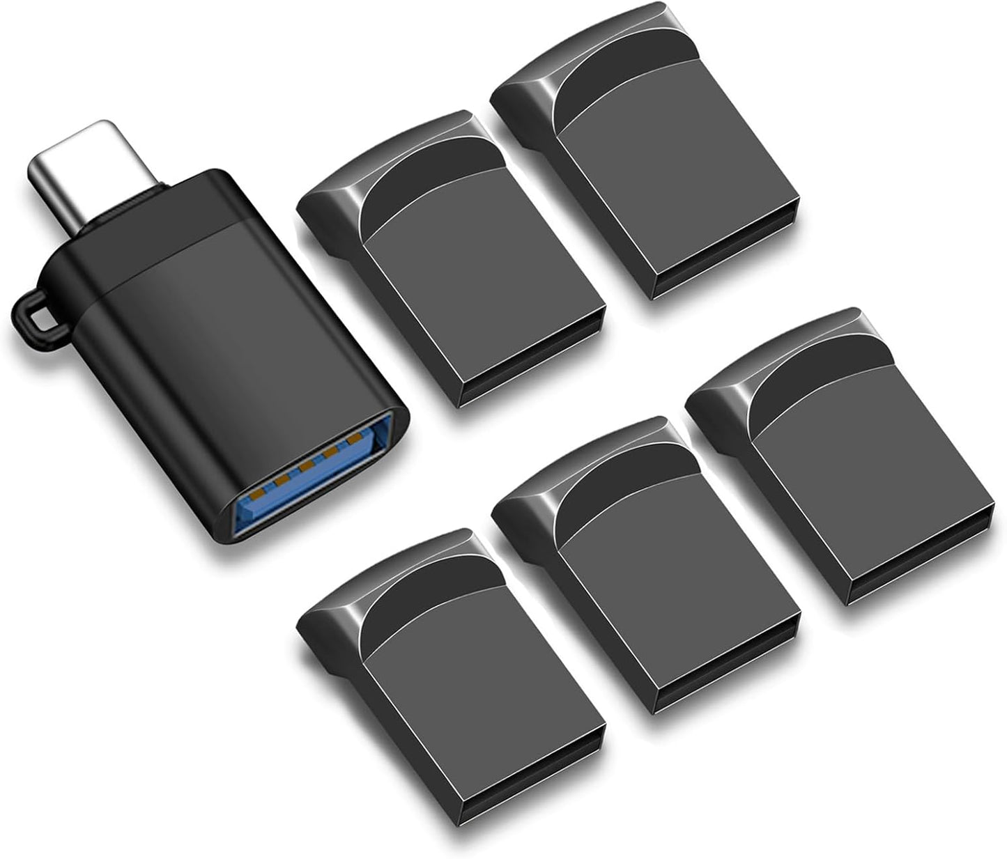EASTBULL 16GB 2.0 5 Pack FAT32 16 5 1 USB Small Flash Drives with A USB-C Adapter, Mini USB Drives Small Thumb Drive GB