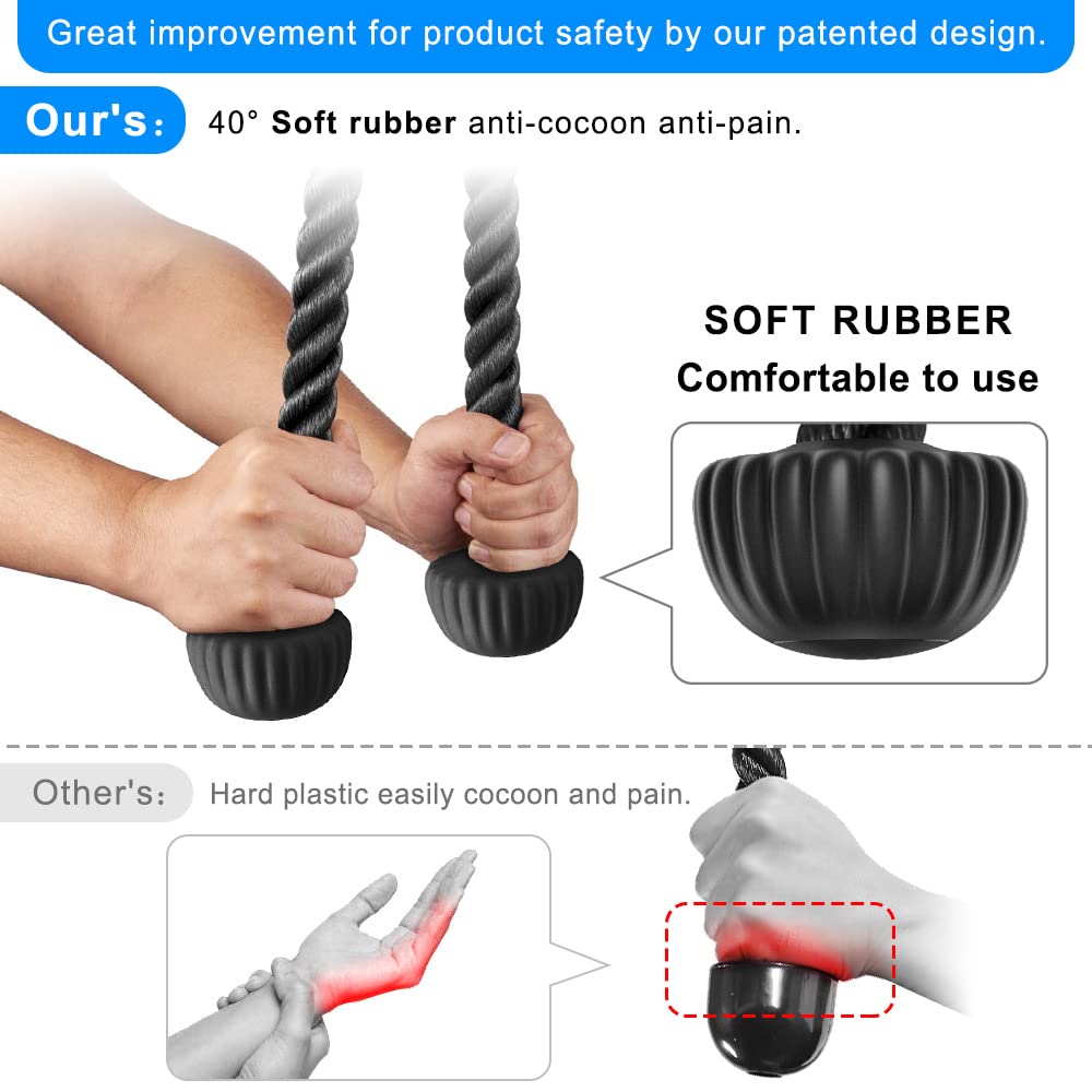 SELEWARE Tricep Rope Cable Machines Attachments for Gym, Heavy Duty Exercise Pulldown Rope with Soft Rubber Ends, Universal Tricep Pull Down Rope for Pulley System (Black, 28")