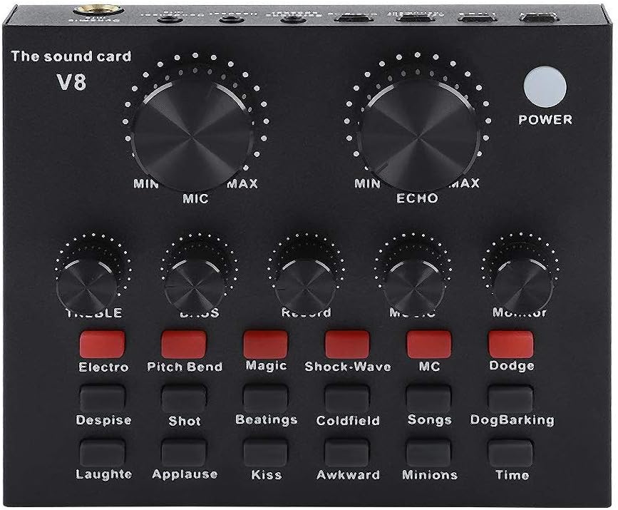 ZHANGLI V8 External Sound Card, USB Live External Sound Mixer Board, Voice Changer Sound Card with Multiple Sound