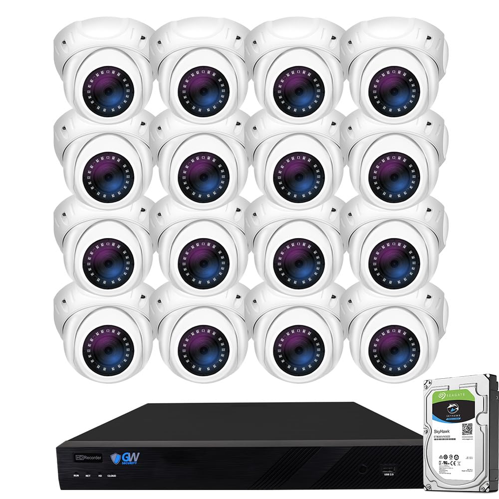GW Security 16 Channel 4K NVR 5MP PoE IP Surveillance Security Camera System with 16 Super HD 1920P 30FPS Real-Time Waterproof Microphone PoE Security AI Dome Cameras, Face/Human/Vehicle AI Detection