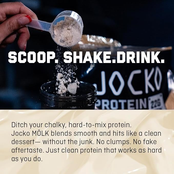 Jocko Fuel Mölk Whey Protein Powder 22g Low Sugar Monk Fruit Blend - Muscle Recovery & Growth, Packaging May Vary (27 Servings, Strawberry Milkshake)