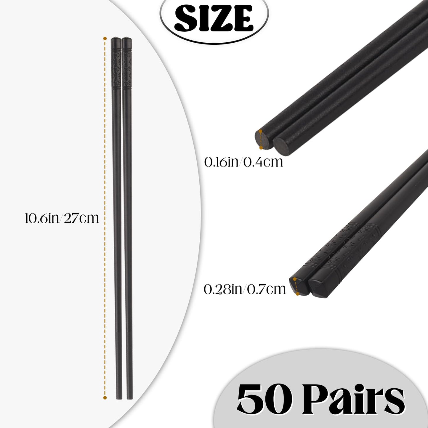 50 Pairs Fiberglass Chopsticks, Reusable Chopsticks Non-Slip Chopstick Dishwasher Safe Chopstick,Black Cherry Blossom Chopsticks for Japanese & Chinese Style Cooking (9.5")