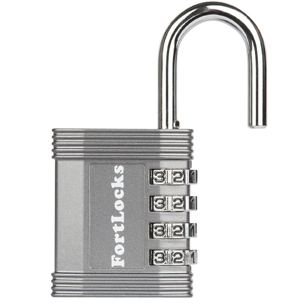 FortLocks Padlock - 4 Digit Combination Lock for Gym Outdoor & School Locker, Fence, Case & Shed – Heavy Duty Resettable Set Your Own Combo – Waterproof & Weatherproof (2 Pack - Silver)