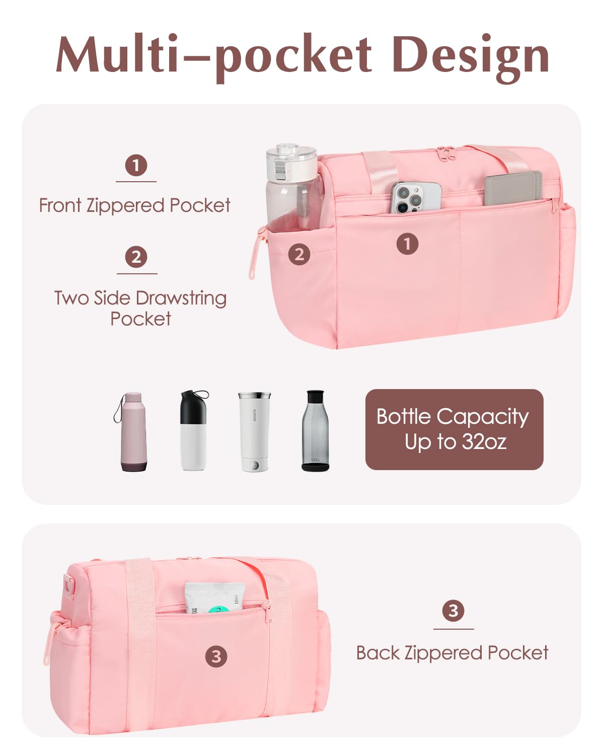 Small Gym Bag, Mini Gym Bag for Women with Yoga Mat Holder and Wet Compartment, Cute Small Yoga Mat Bag with Water Bottle Pocket for Workout Dance, Pink