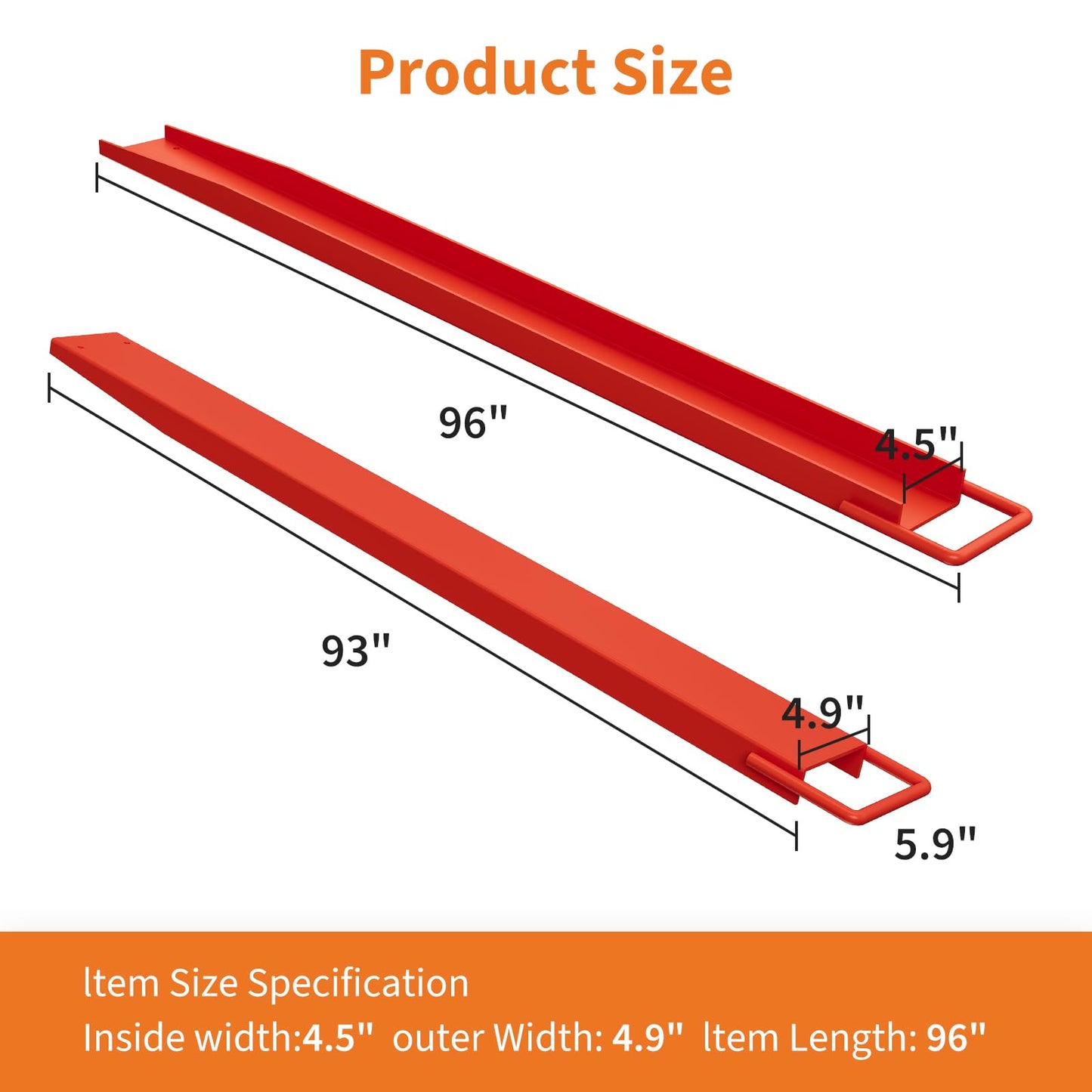 PrecisionAuto Heavy Duty Steel Forklift Fork Extensions – 94" Pair, 4600 lbs Capacity, Fits 4.5-5" Forks, Industrial Pallet Handling, Red (94 inches in Length | Red | Comes with one Pair of Gloves)