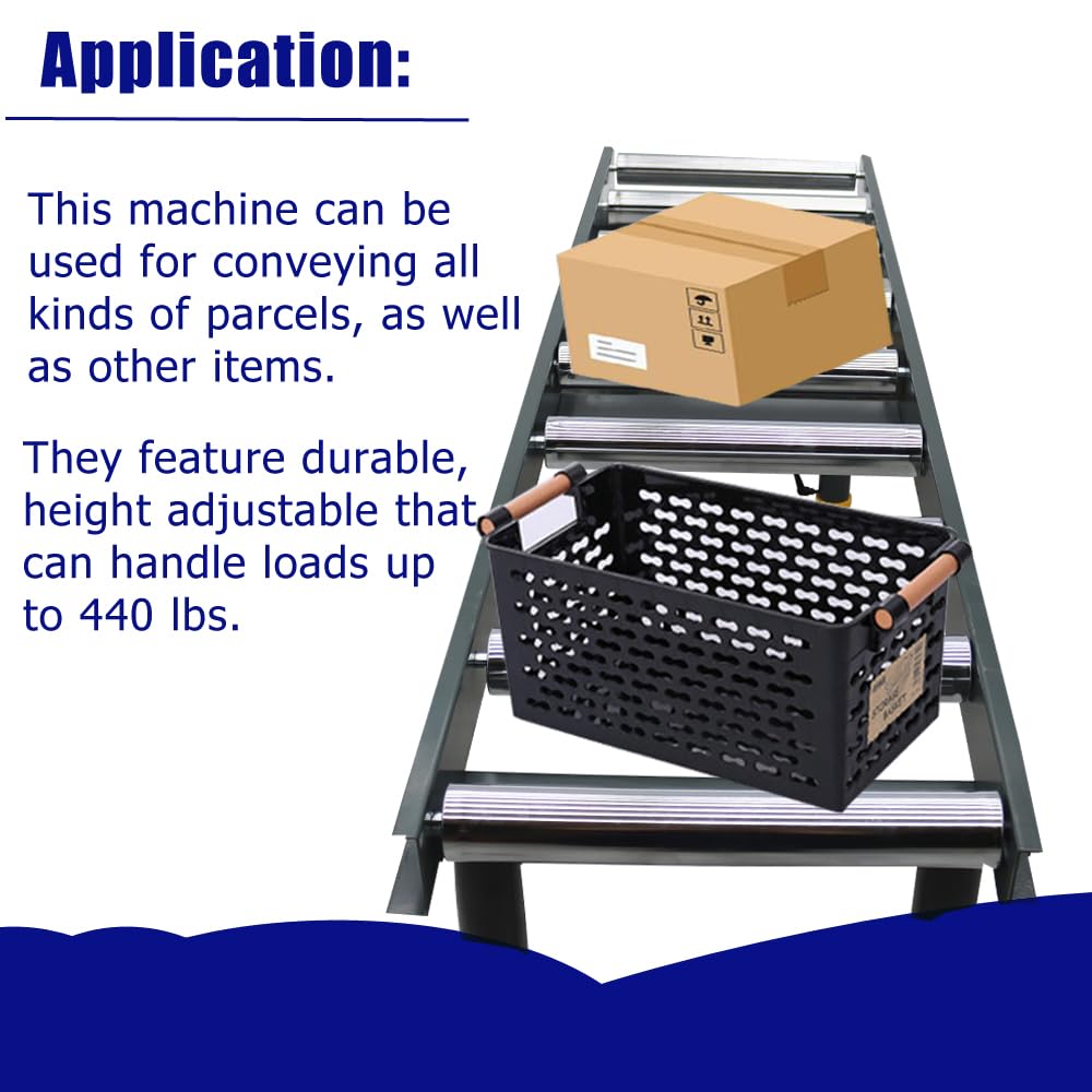 HayWHNKN 9 Rollers Adjustable Conveyor Roller Table Unpowered Roller Conveyor 2.3" Diameter Chrome Plating Roller Silver