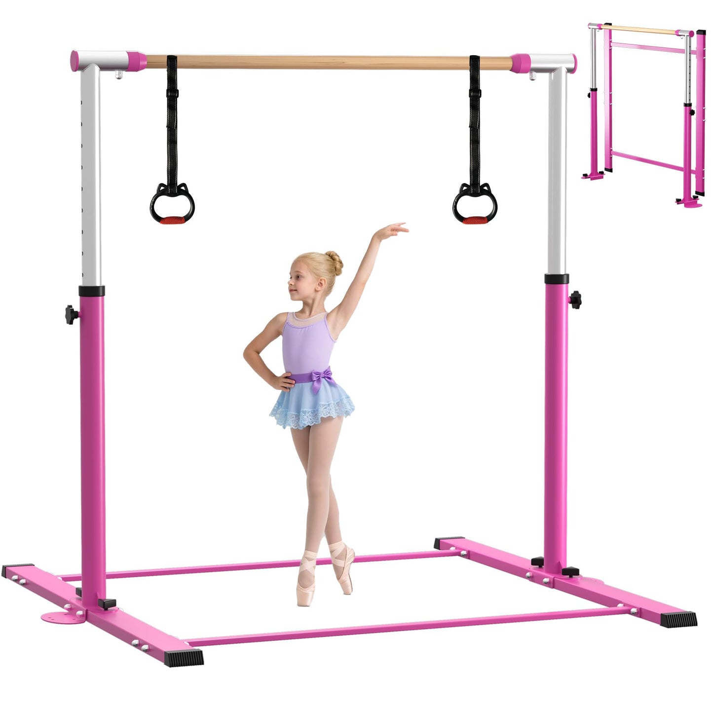 EL&IT·Wings Gymnastic Kip Bar,Horizontal Bar for Kids Girls Junior,3' to 5' Adjustable Height,Home Gym Equipment,Ideal for Indoor and Home Training,300lbs Weight Capacity