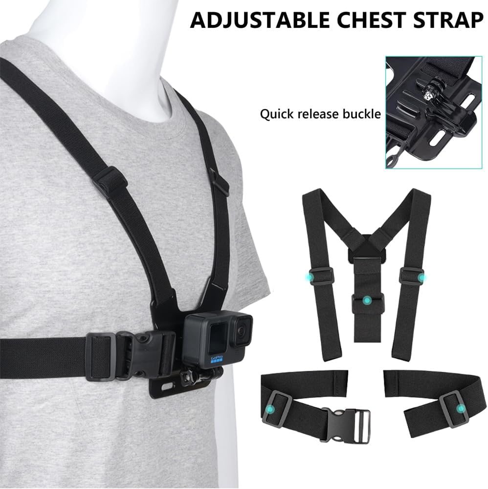 TANSUO Chest Mount Strap Harness Head Strap, Quick Release Chesty Body Mount with Phone Clip, Head Strap+Chest Strap